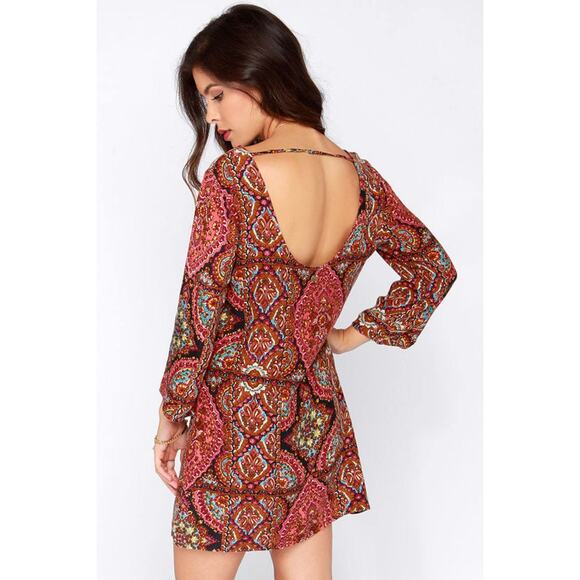 Billabong Gypsy Sol Multi Print Moroccan Paisley Festival Mini Dress womens M - Picture 12 of 17